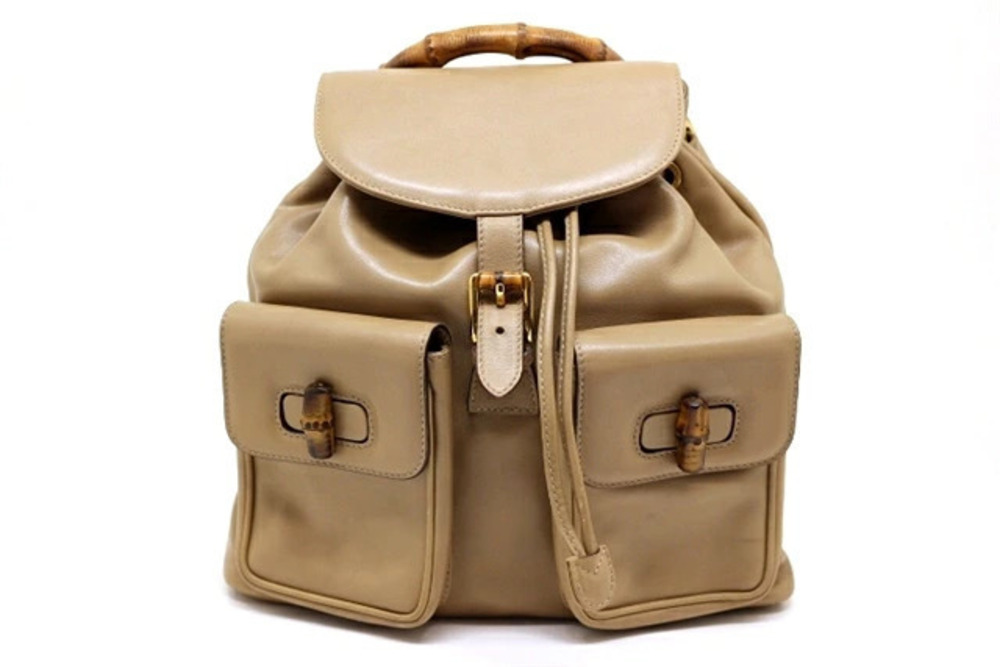 Gucci bag backpack bamboo calfskin Beige Cream
